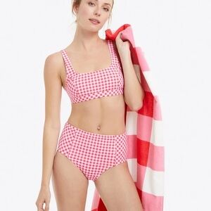 Draper James Pink and White Gingham Bikini with Playful Ruffles Size Small
